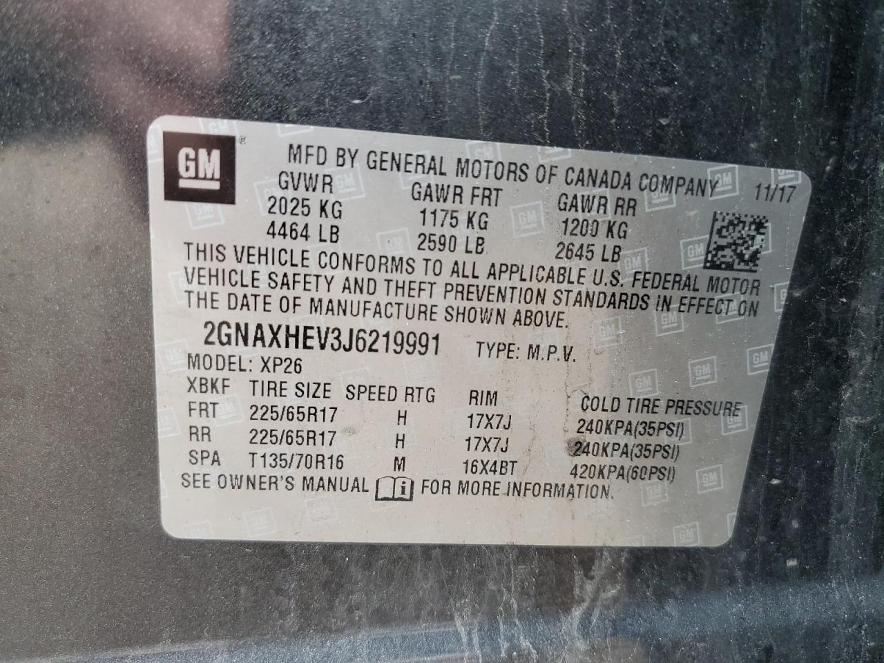 2GNAXHEV3J6219991 2018 Chevrolet Equinox Ls