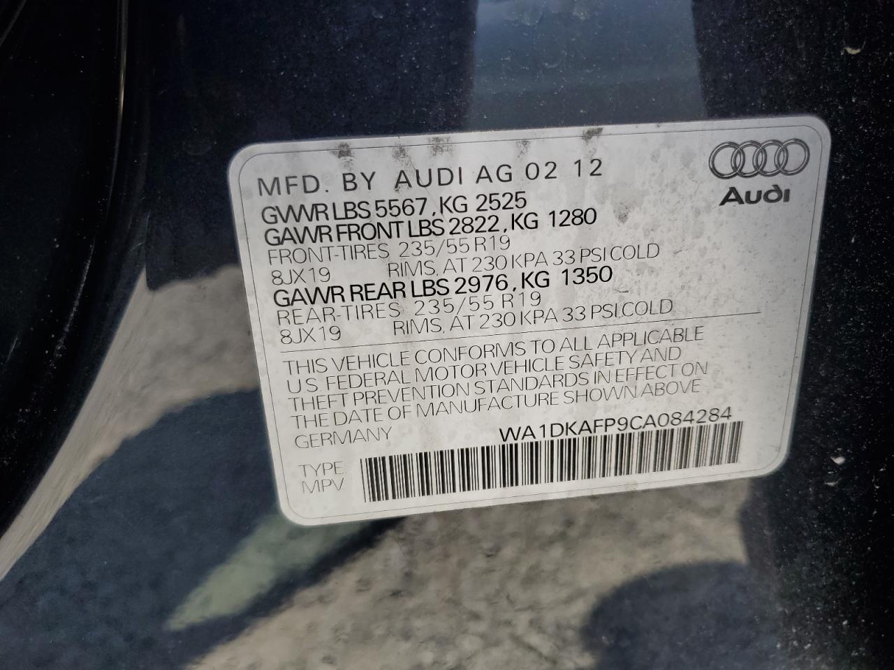 WA1DKAFP9CA084284 2012 Audi Q5 Premium Plus