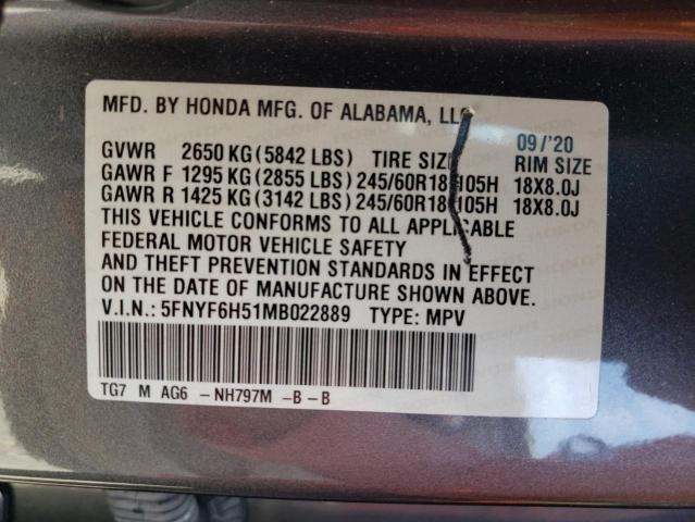 2021 HONDA PILOT EXL - 5FNYF6H51MB022889