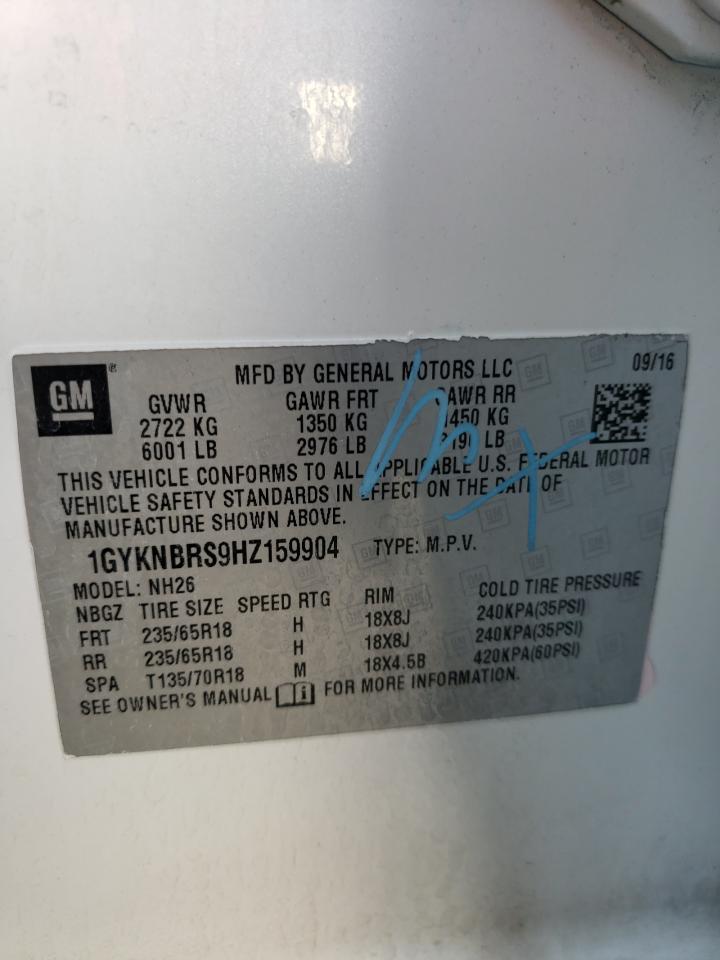 1GYKNBRS9HZ159904 2017 Cadillac Xt5 Luxury