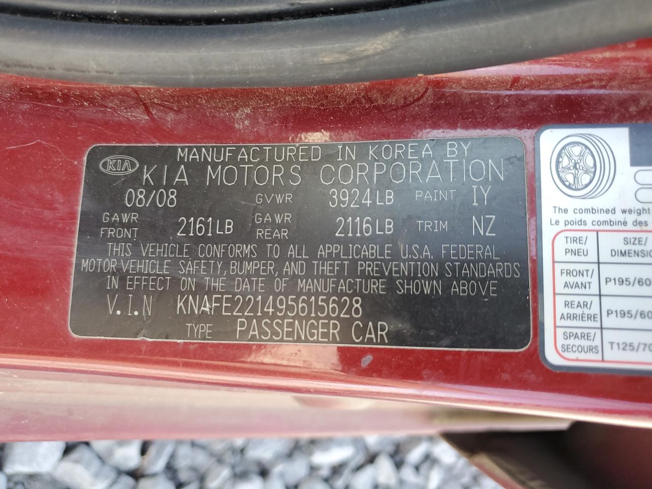 KNAFE221495615628 2009 Kia Spectra Ex