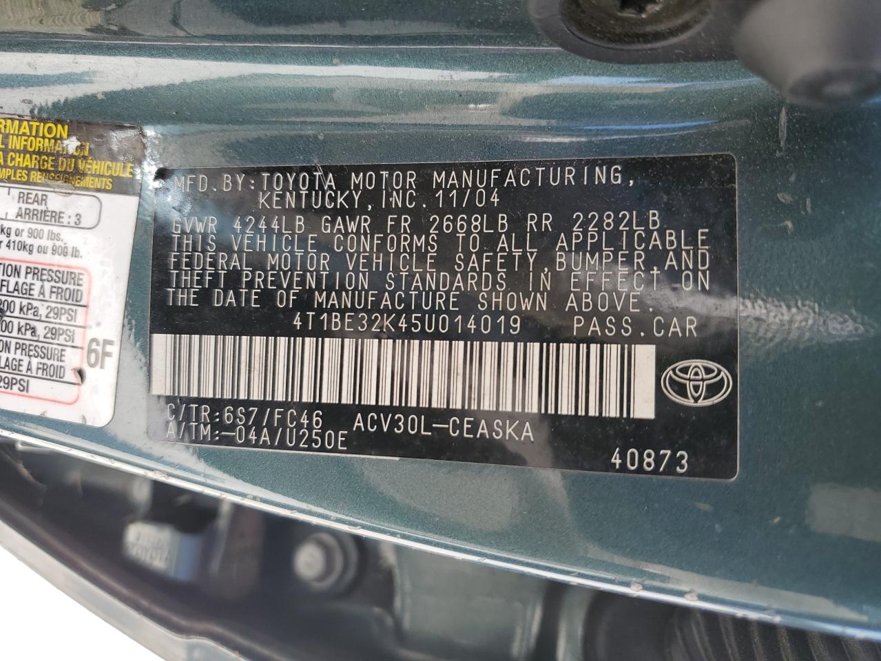 4T1BE32K45U014019 2005 Toyota Camry Le