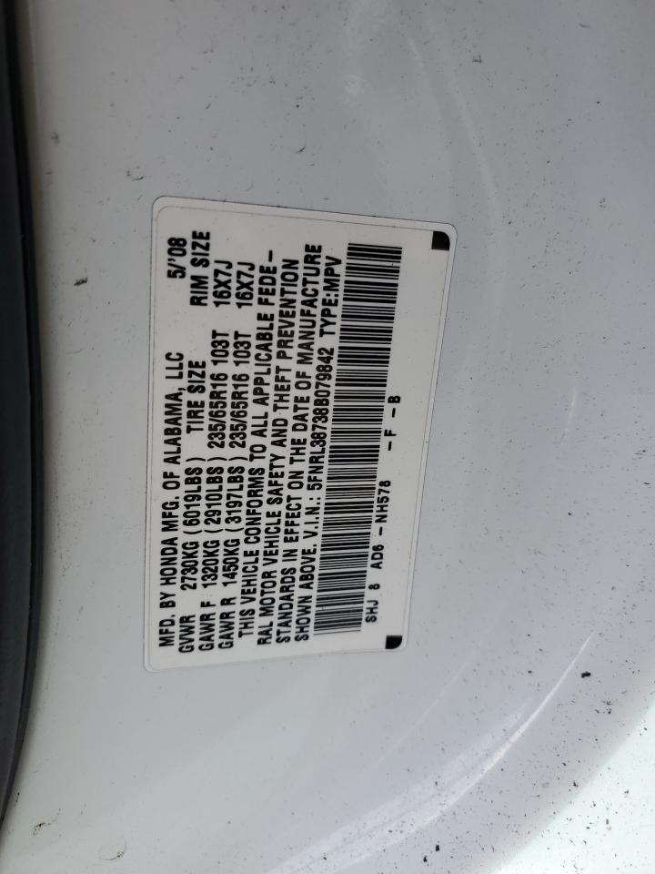 5FNRL38738B079842 2008 Honda Odyssey Exl