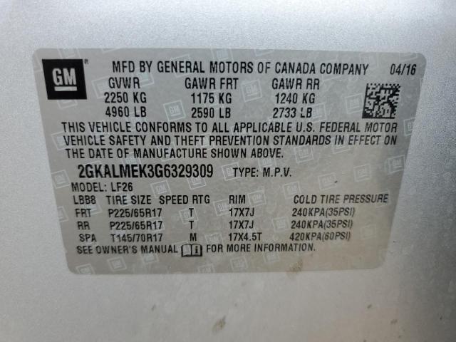 2016 GMC Terrain Sle VIN: 2GKALMEK3G6329309 Lot: 56684984