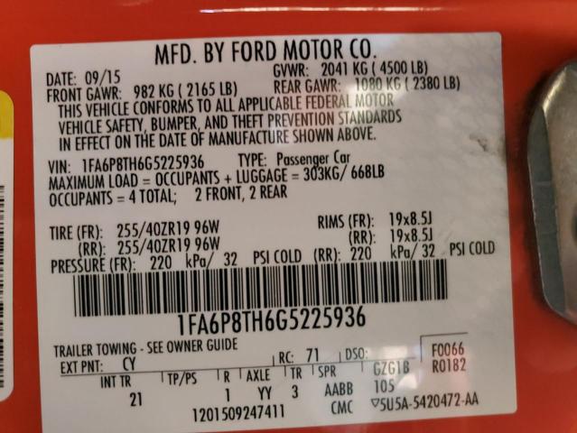 2016 Ford Mustang VIN: 1FA6P8TH6G5225936 Lot: 54751044