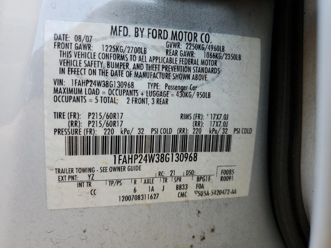 1FAHP24W38G130968 2008 Ford Taurus Sel