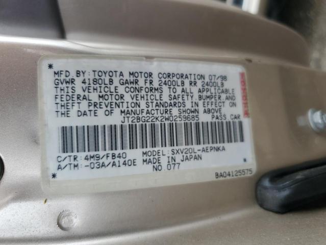 1998 Toyota Camry Ce VIN: JT2BG22K2W0259685 Lot: 53822334