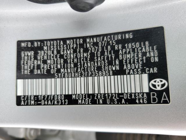 2015 Toyota Corolla L VIN: 5YFBURHE2FP358958 Lot: 53820994