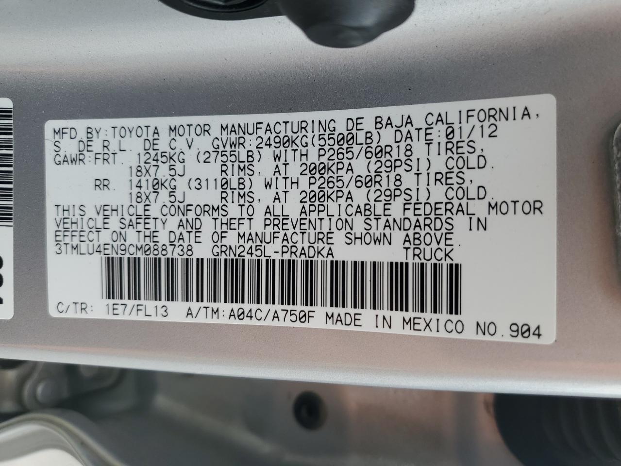 3TMLU4EN9CM088738 2012 Toyota Tacoma Double Cab