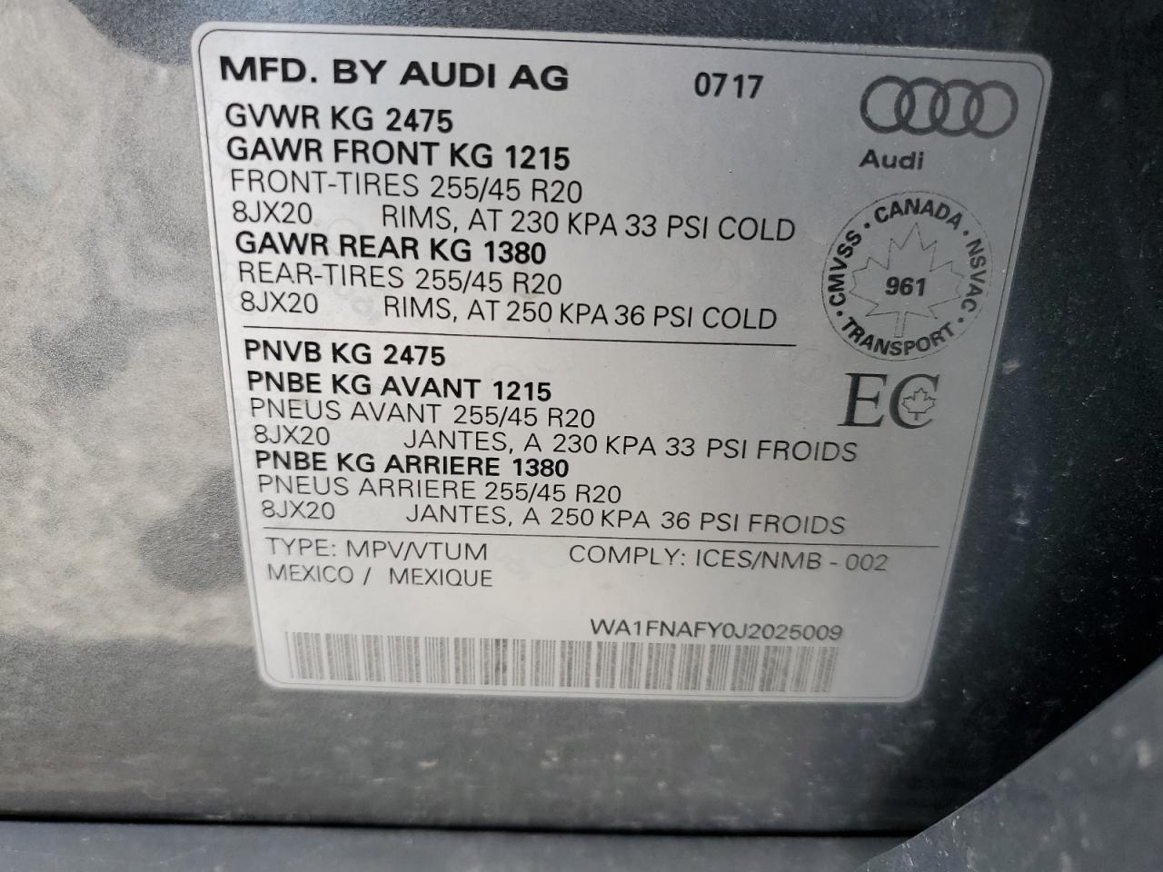 WA1FNAFY0J2025009 2018 Audi Q5 Technik S-Line