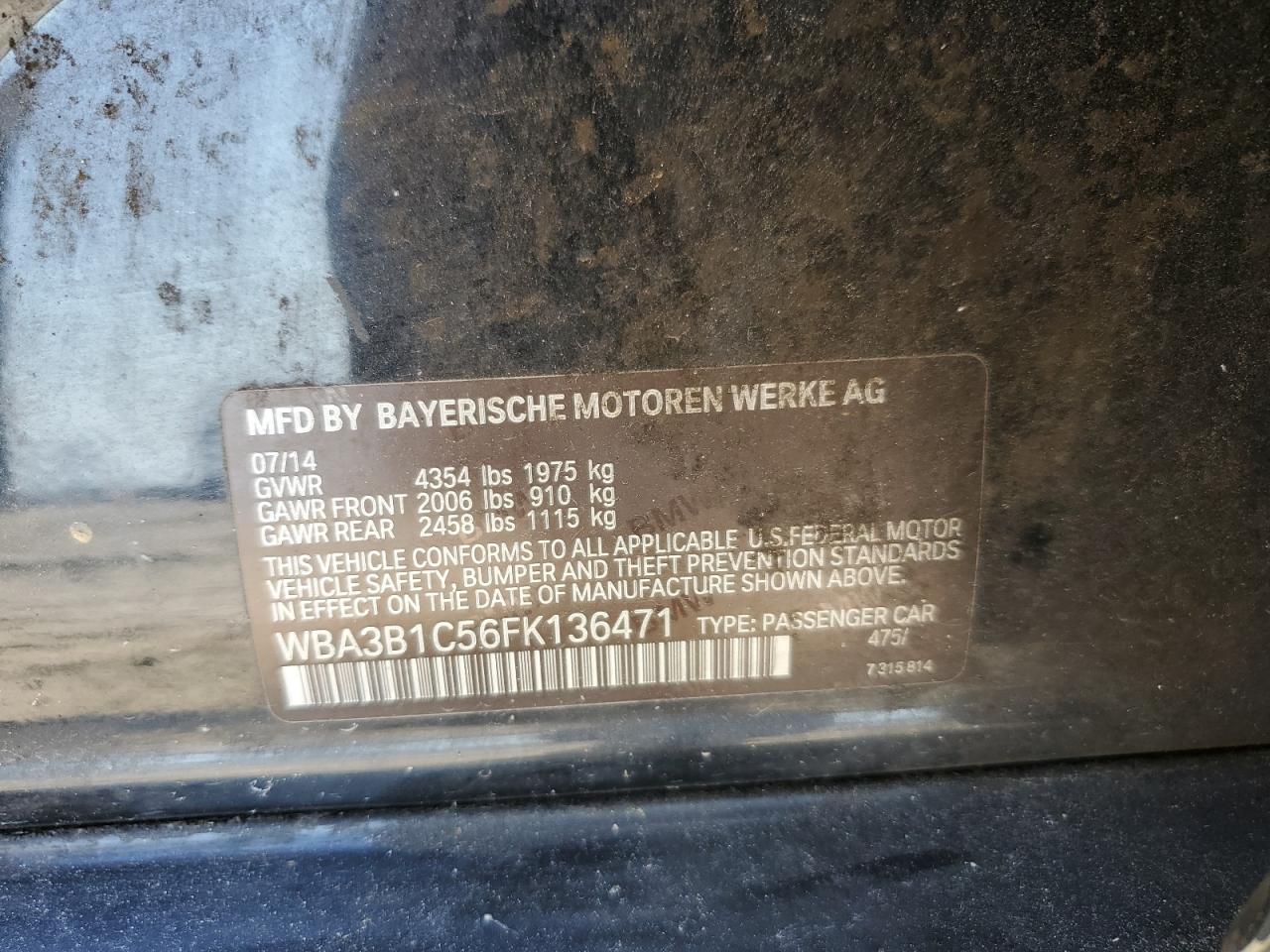 WBA3B1C56FK136471 2015 BMW 320 I