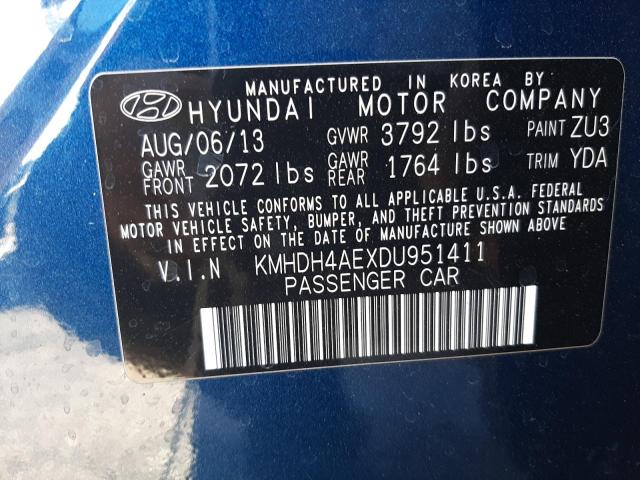 2013 Hyundai Elantra Gls VIN: KMHDH4AEXDU951411 Lot: 54022084