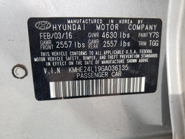 2016 Hyundai Sonata Hybrid VIN: KMHE24L19GA036135 Lot: 54747334