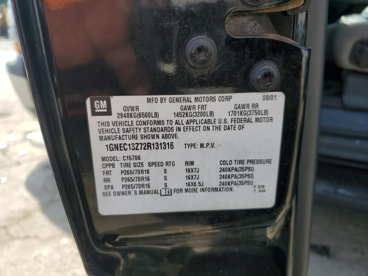 1GNEC13Z72R131316 2002 Chevrolet Tahoe C1500