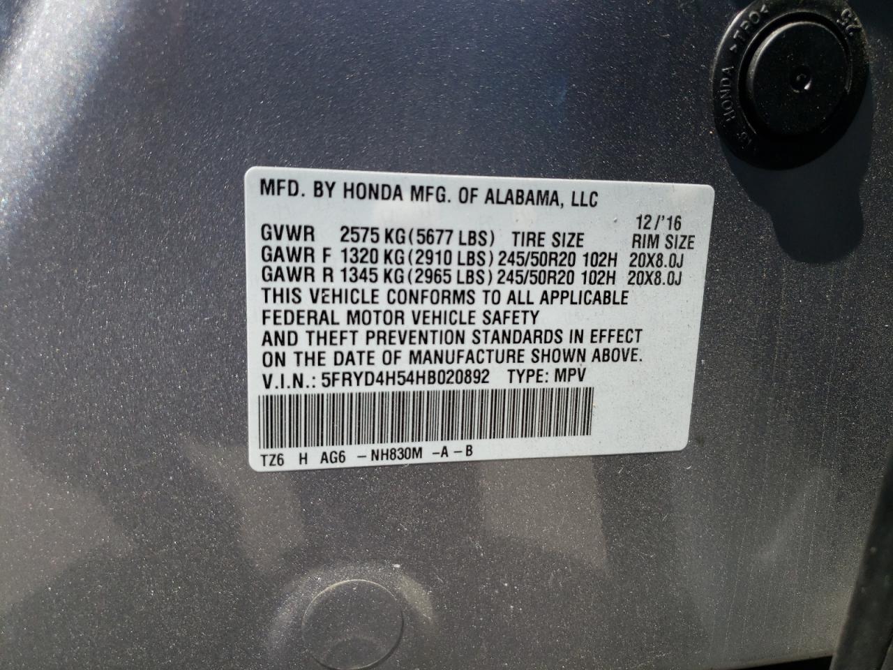 5FRYD4H54HB020892 2017 Acura Mdx Technology