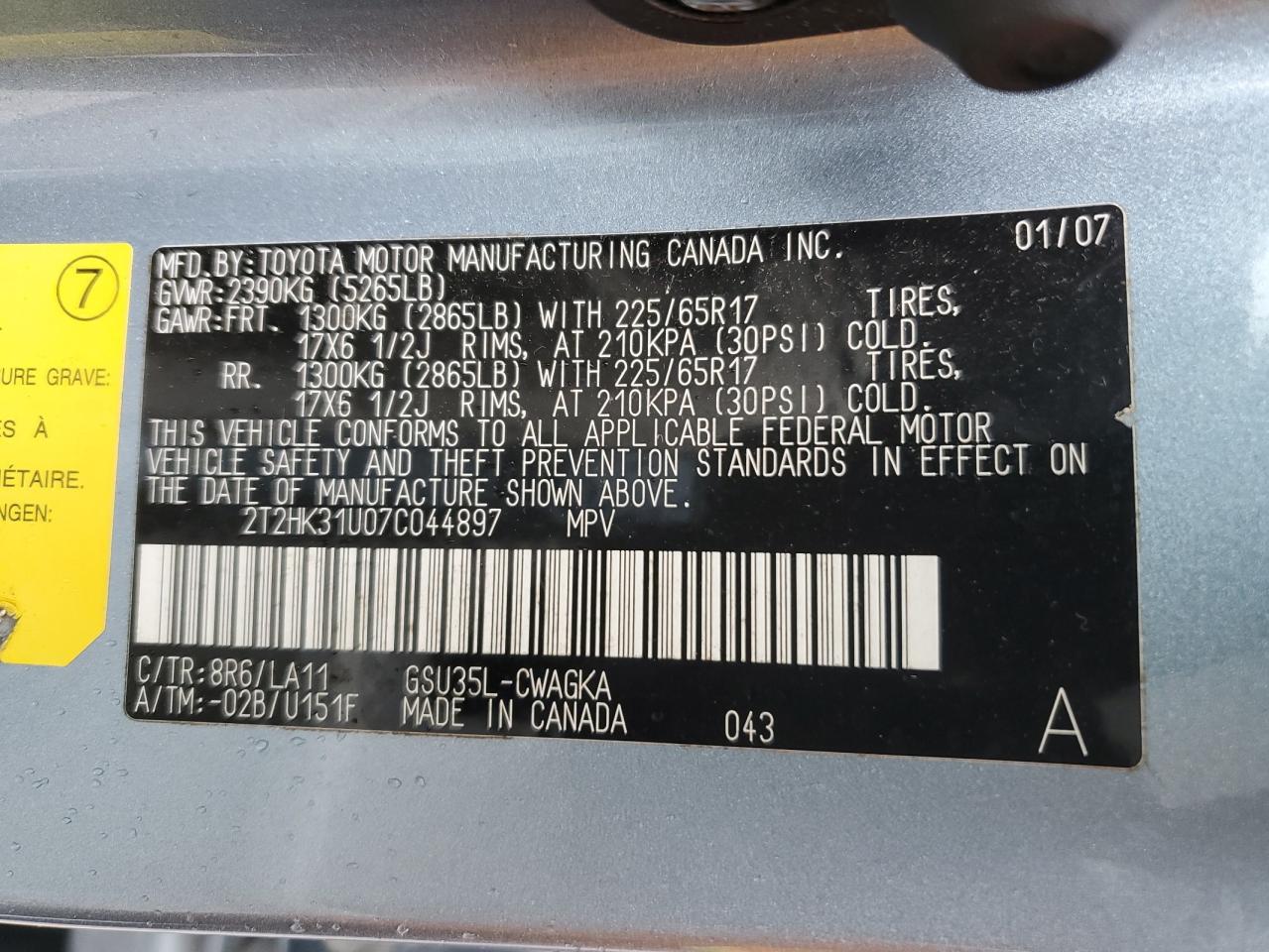 2T2HK31U07C044897 2007 Lexus Rx 350