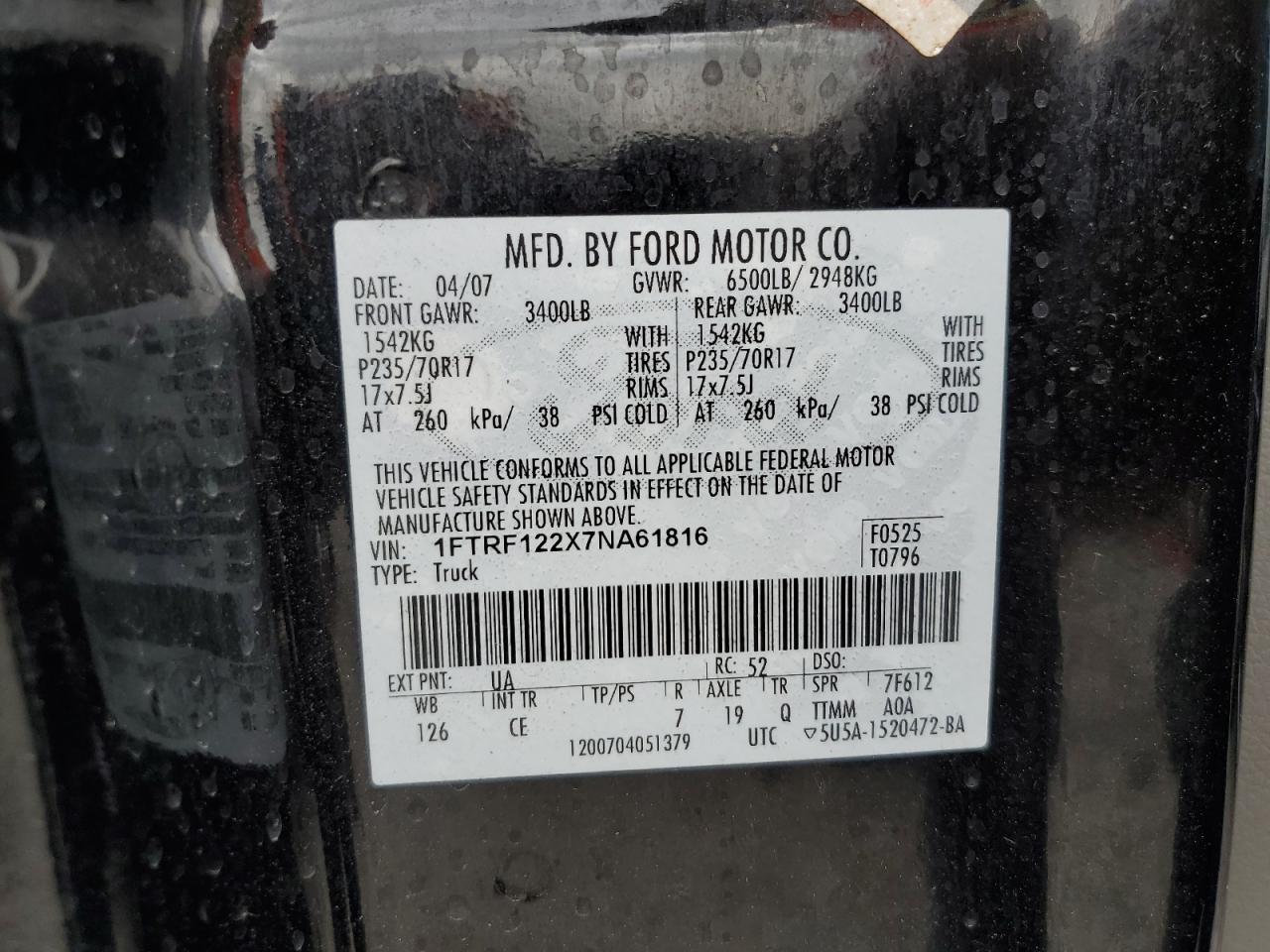 1FTRF122X7NA61816 2007 Ford F150