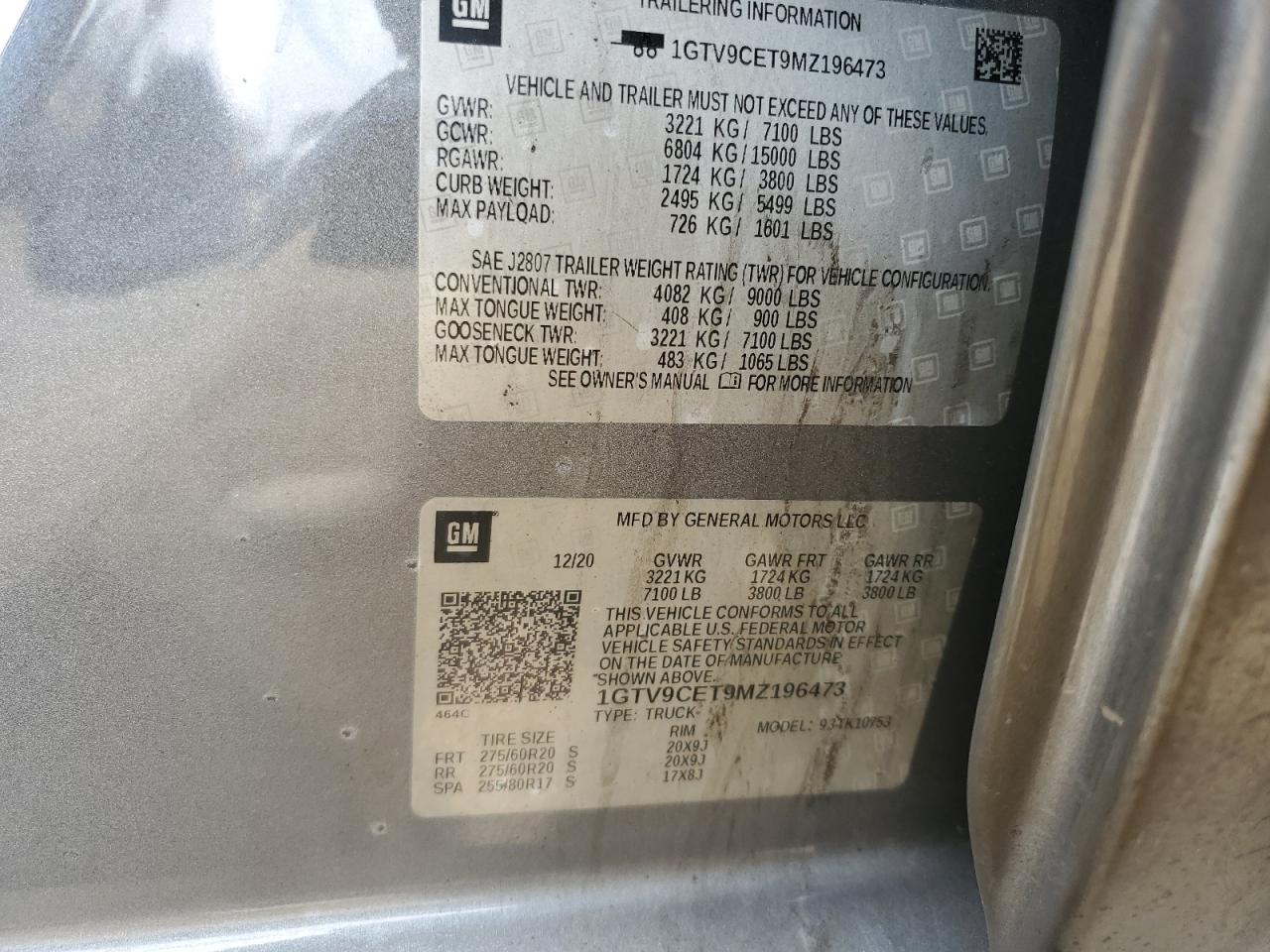 1GTV9CET9MZ196473 2021 GMC Sierra K1500 Elevation