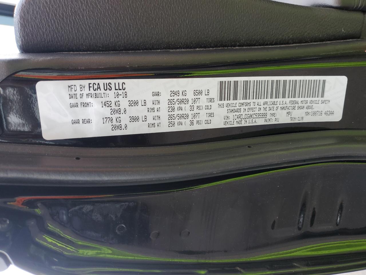 1C4RDJDG0KC535999 2019 Dodge Durango Gt