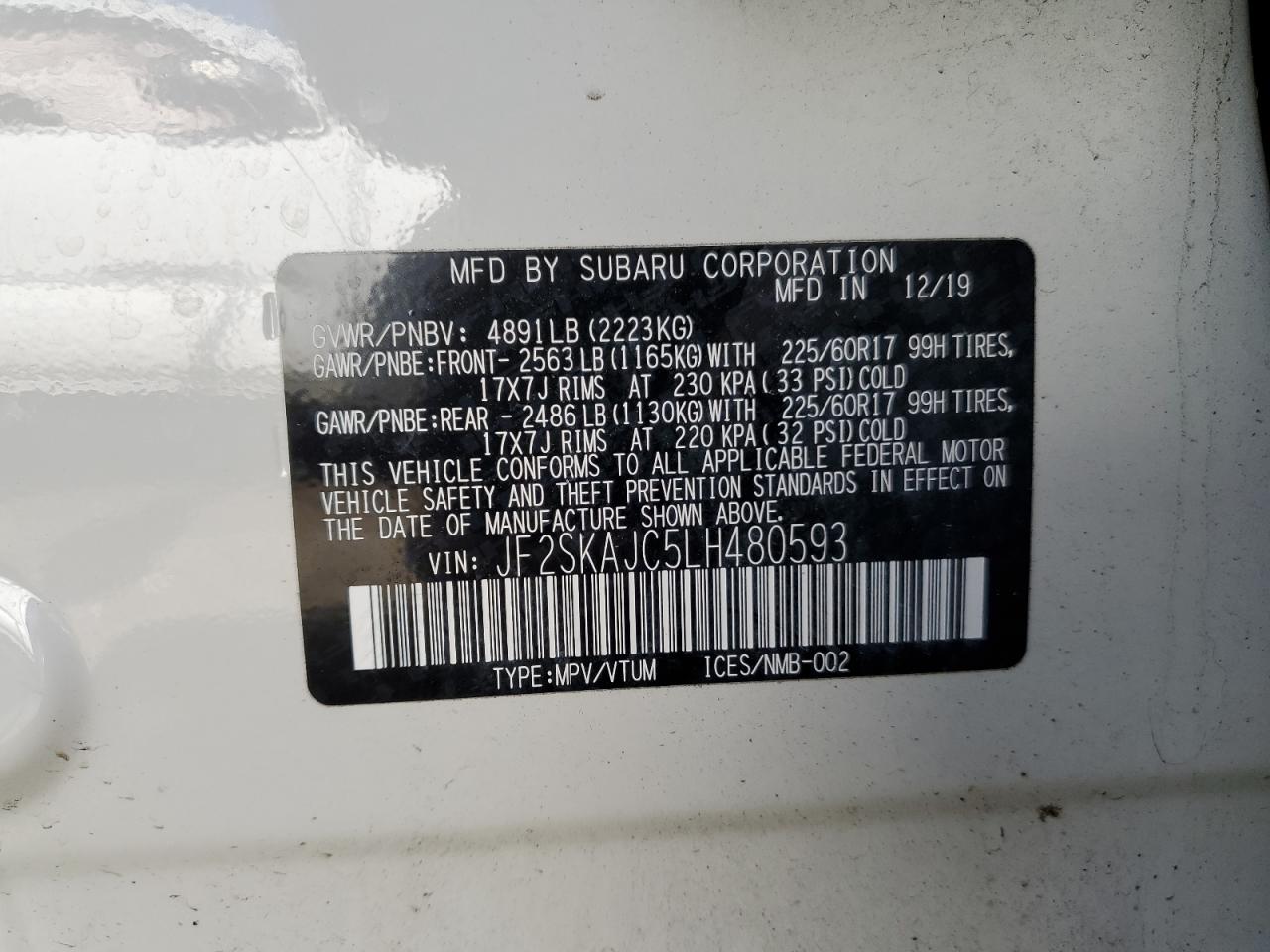 JF2SKAJC5LH480593 2020 Subaru Forester Premium