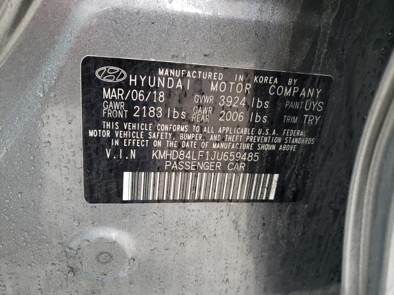 KMHD84LF1JU659485 2018 Hyundai Elantra Sel