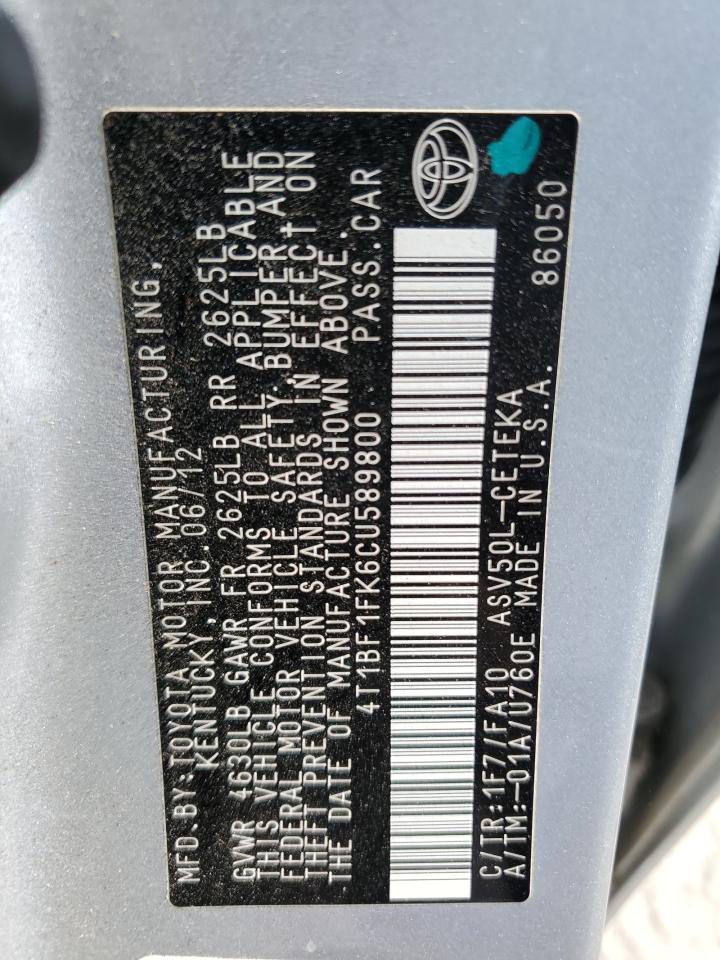 4T1BF1FK6CU589800 2012 Toyota Camry Base