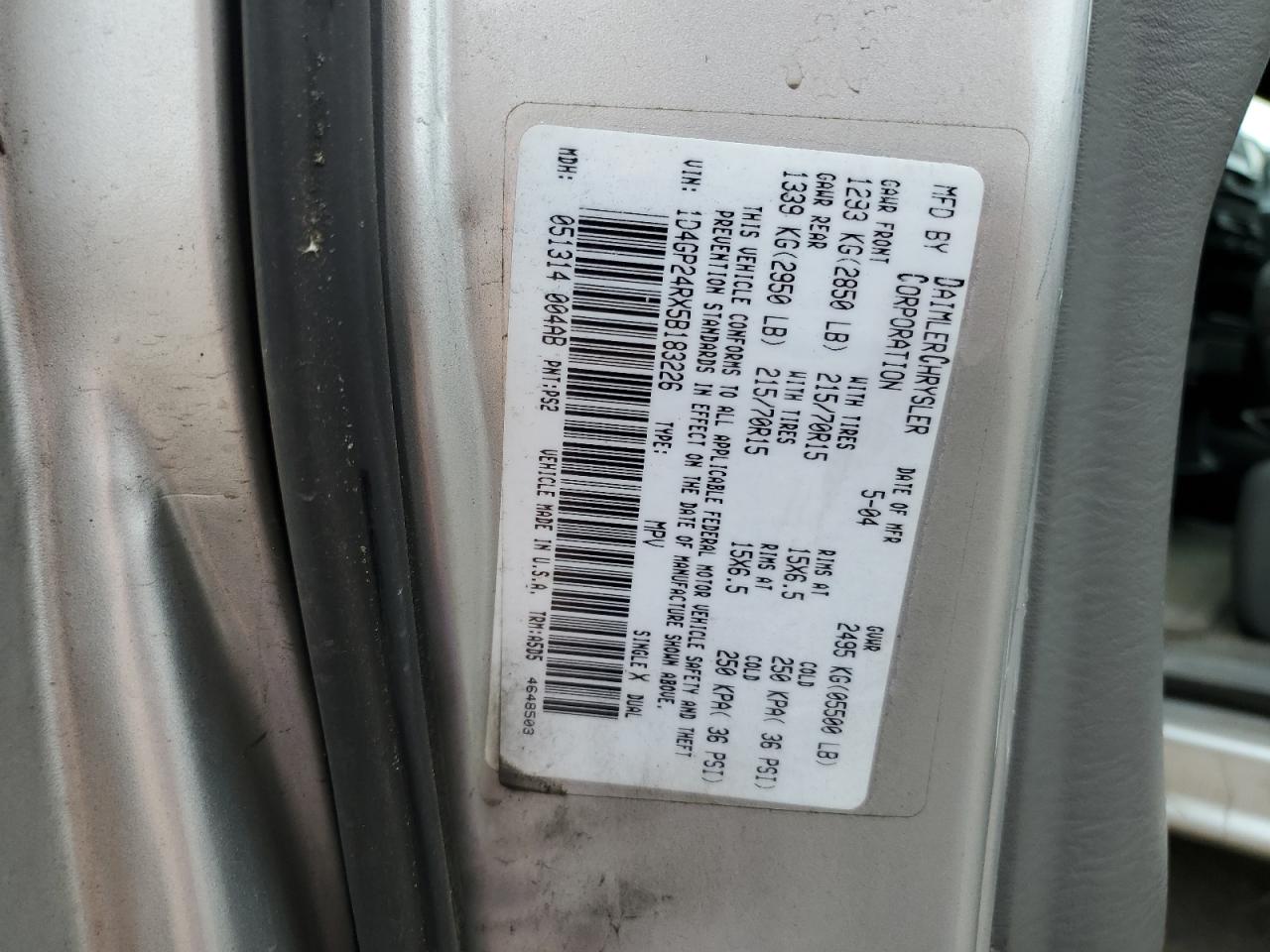 1D4GP24RX5B183226 2005 Dodge Grand Caravan Se