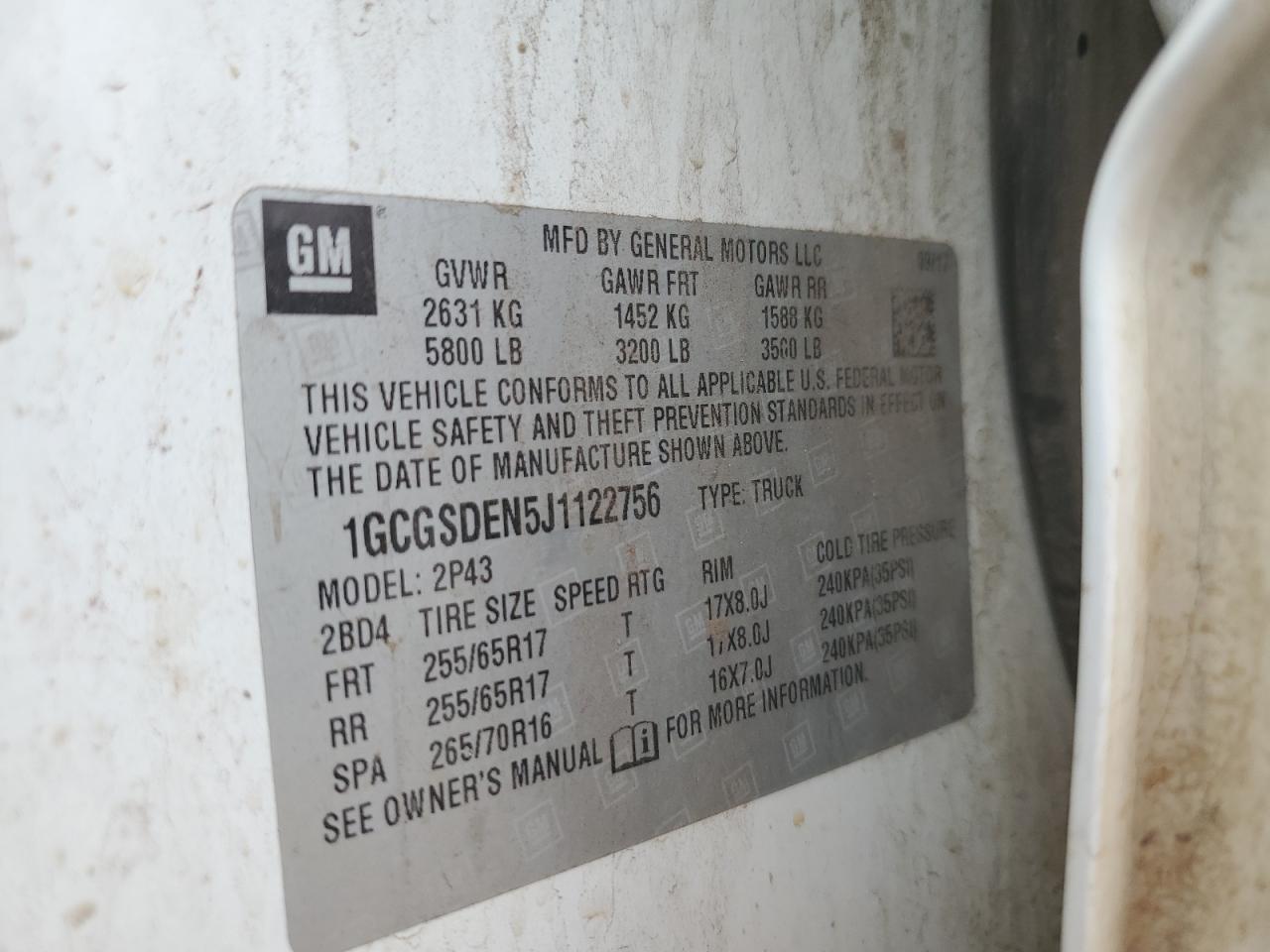 1GCGSDEN5J1122756 2018 Chevrolet Colorado Z71