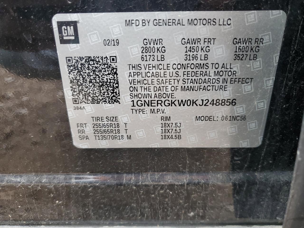 1GNERGKW0KJ248856 2019 Chevrolet Traverse Lt