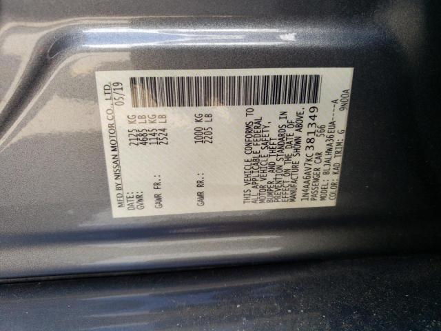 2019 Nissan Maxima S VIN: 1N4AA6AV7KC381349 Lot: 55165074