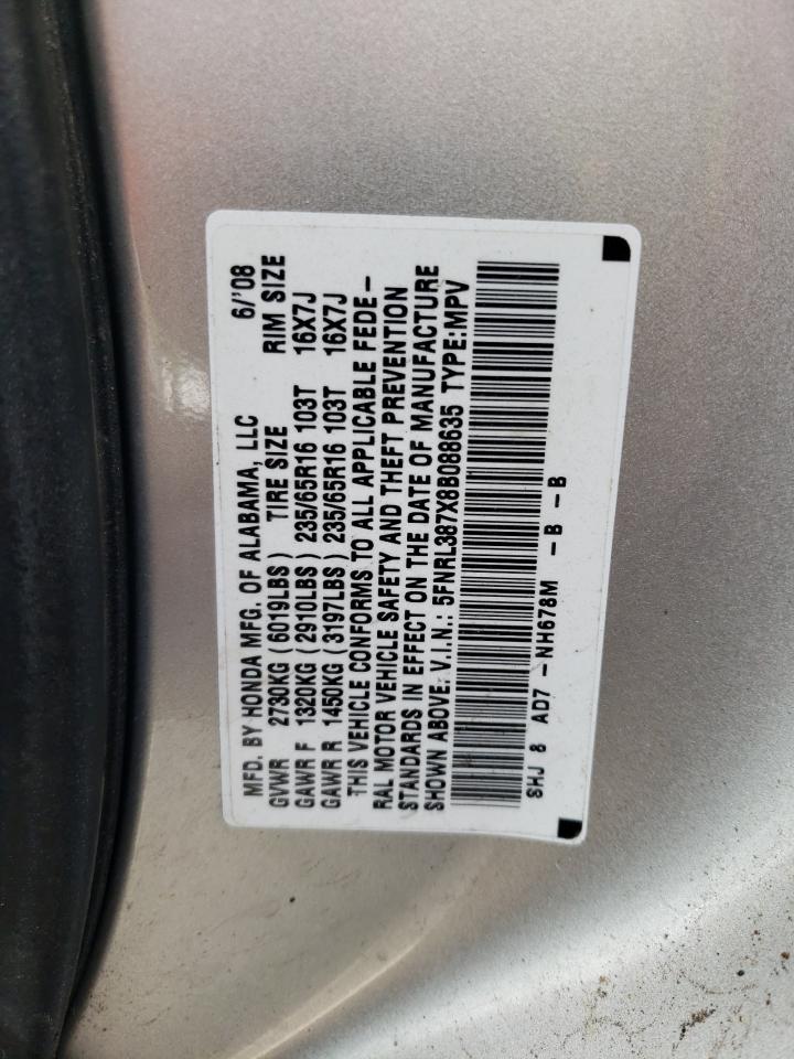 5FNRL387X8B088635 2008 Honda Odyssey Exl