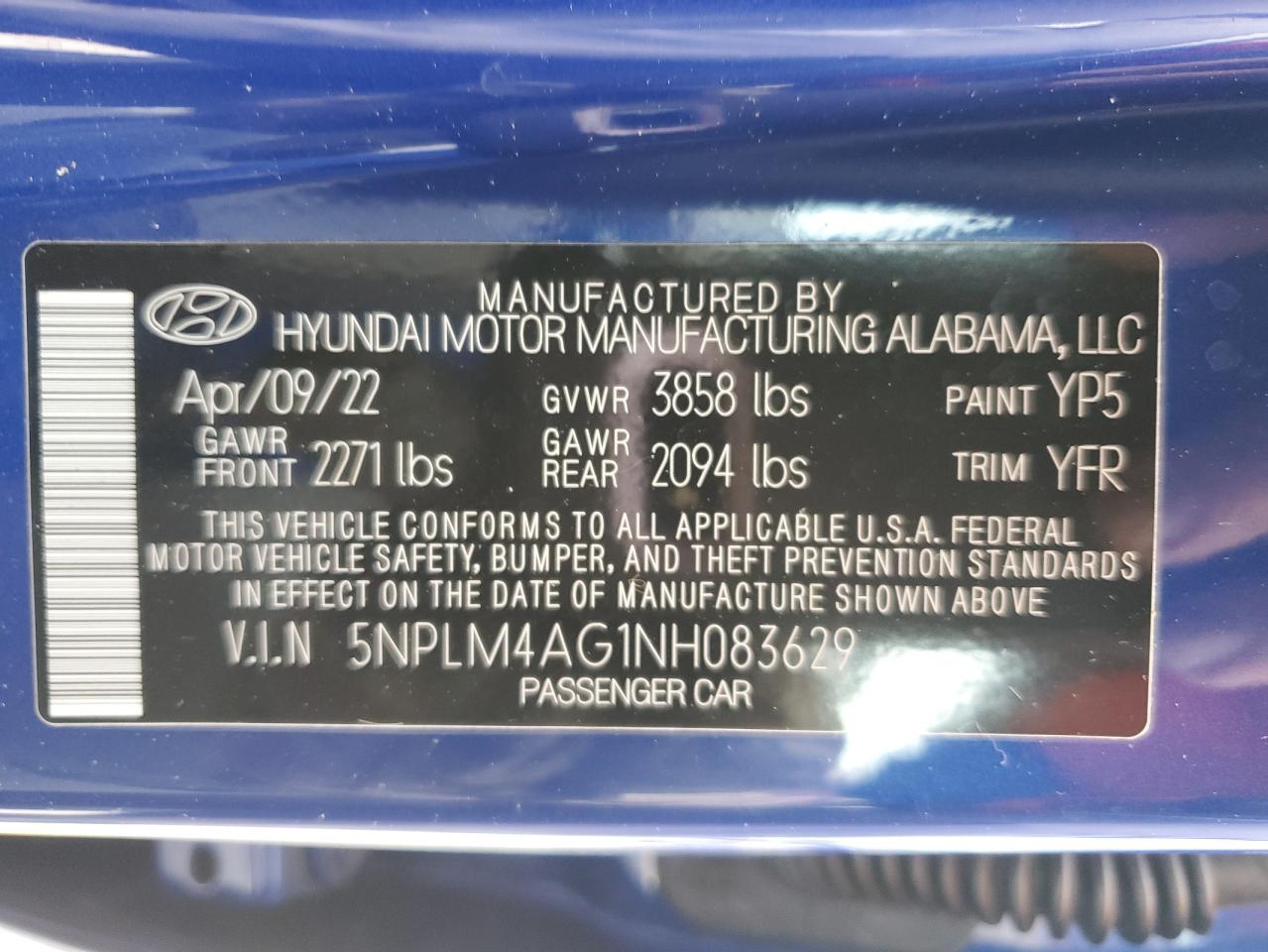 5NPLM4AG1NH083629 2022 Hyundai Elantra Sel