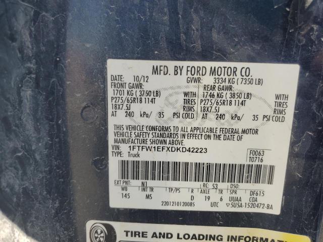 2013 Ford F150 Supercrew VIN: 1FTFW1EFXDKD42223 Lot: 54954564