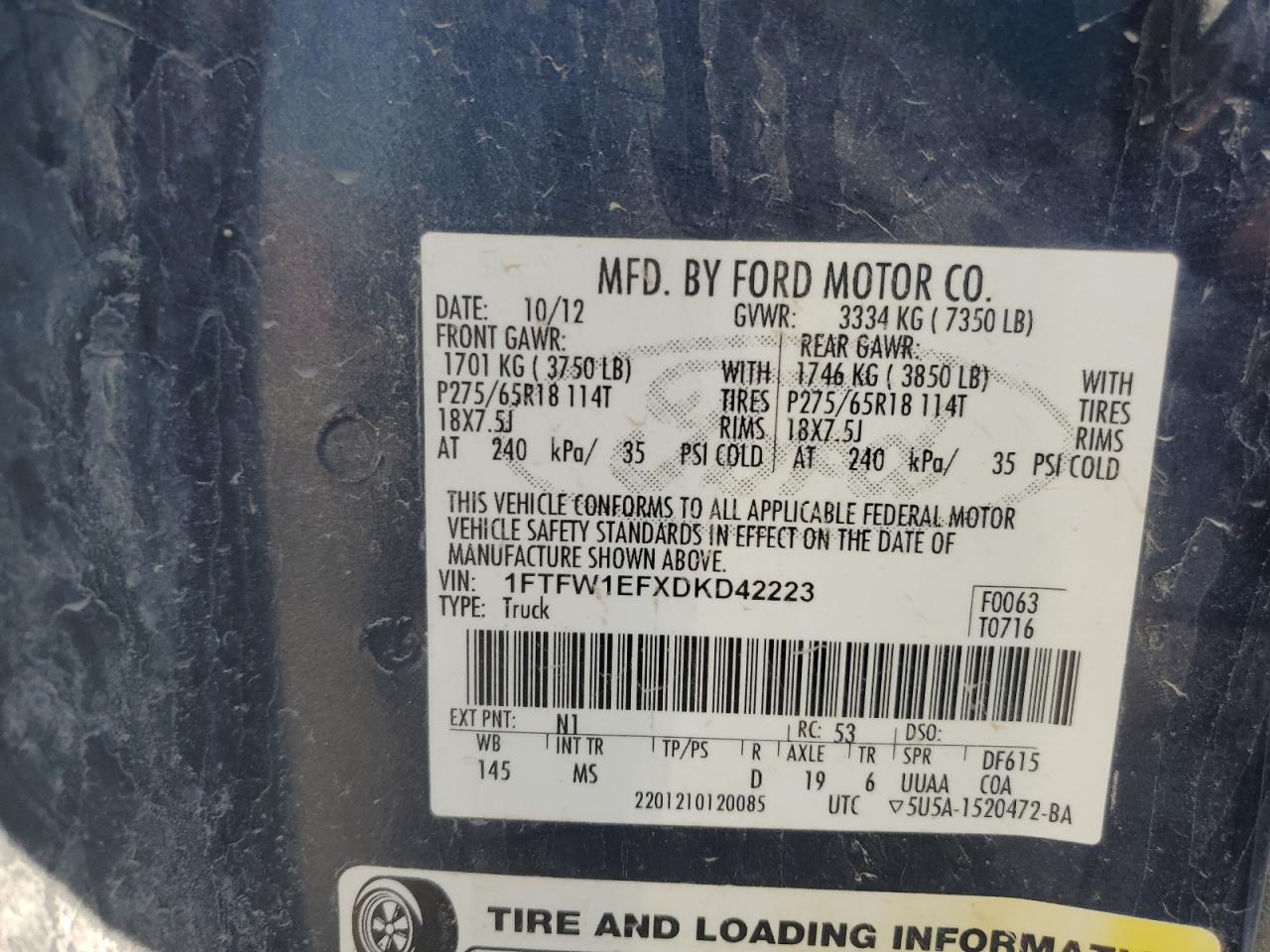 1FTFW1EFXDKD42223 2013 Ford F150 Supercrew