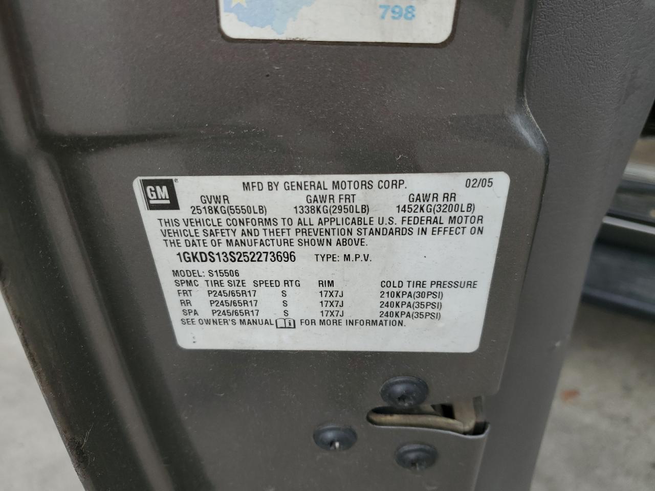 1GKDS13S252273696 2005 GMC Envoy