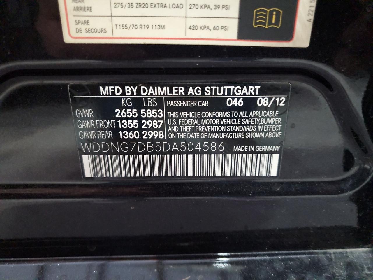 WDDNG7DB5DA504586 2013 Mercedes-Benz S 550