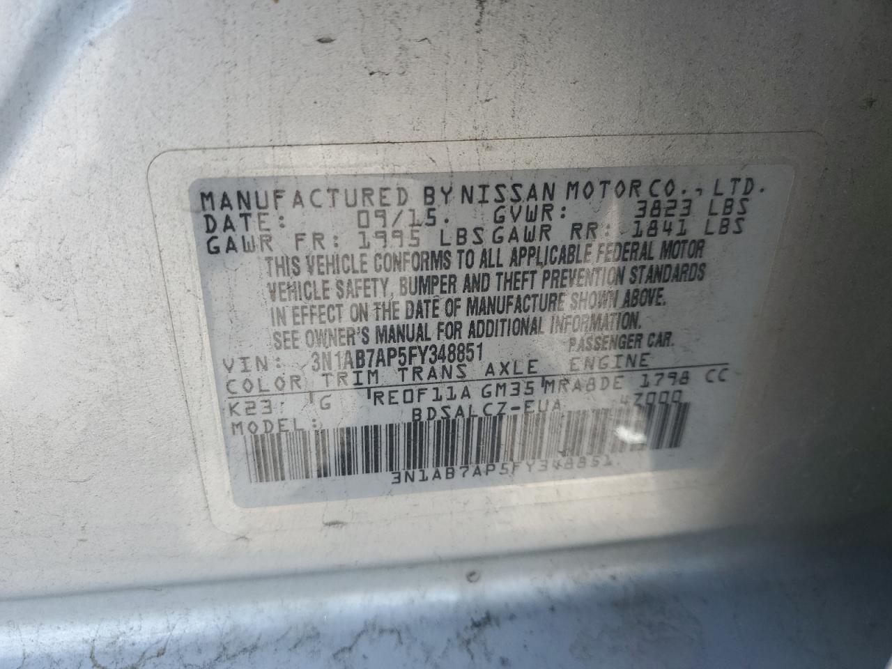 3N1AB7AP5FY348851 2015 Nissan Sentra S