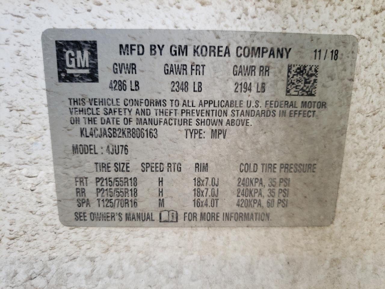 KL4CJASB2KB806163 2019 Buick Encore Preferred