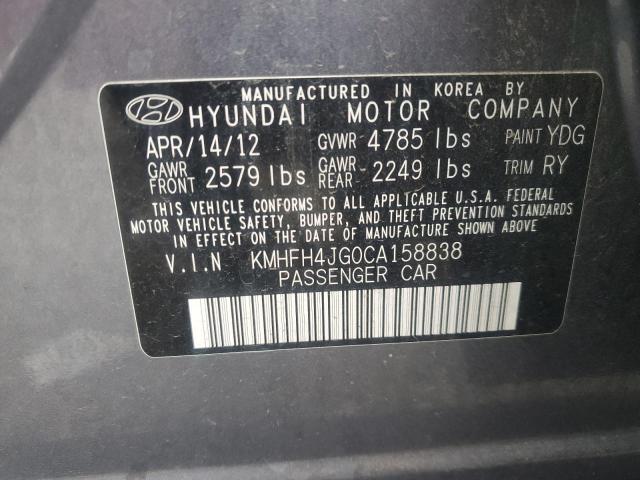 2012 Hyundai Azera Gls VIN: KMHFH4JG0CA158838 Lot: 55377984