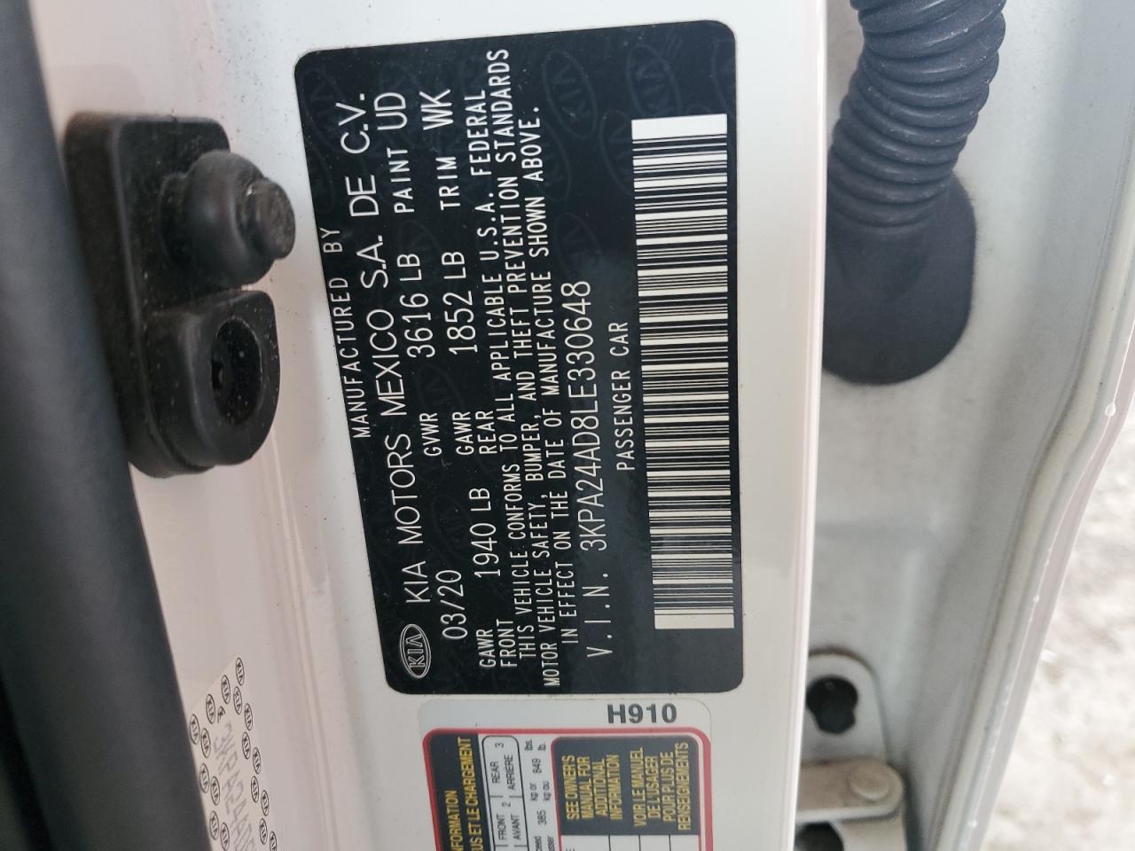 3KPA24AD8LE330648 2020 Kia Rio Lx