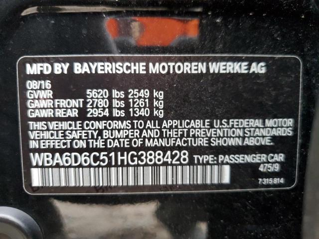 2017 BMW 650 Xi Gran Coupe VIN: WBA6D6C51HG388428 Lot: 55711484