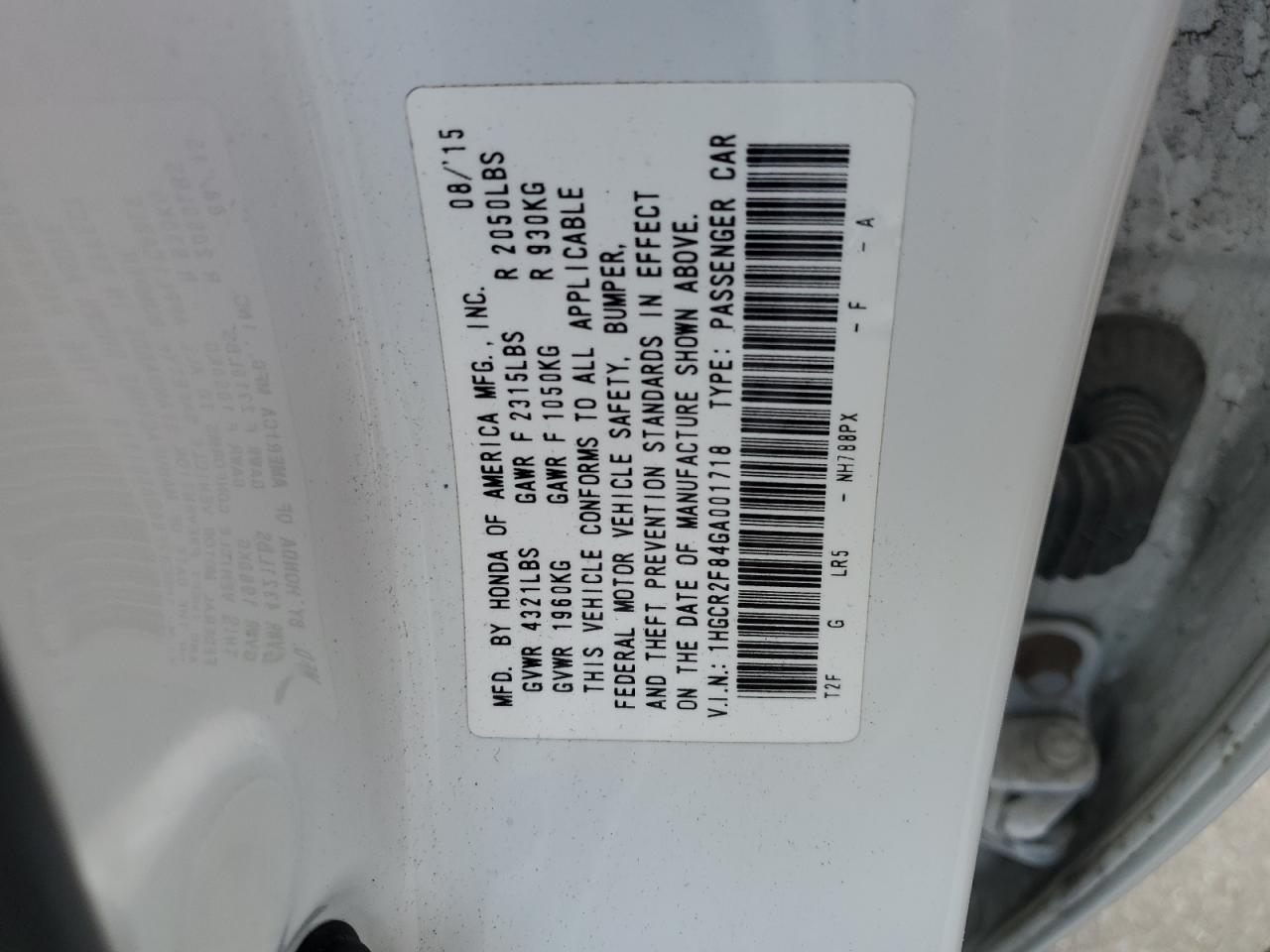 1HGCR2F84GA001718 2016 Honda Accord Exl