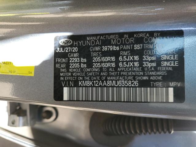 2021 Hyundai Kona Se VIN: KM8K12AA8MU635826 Lot: 56519704