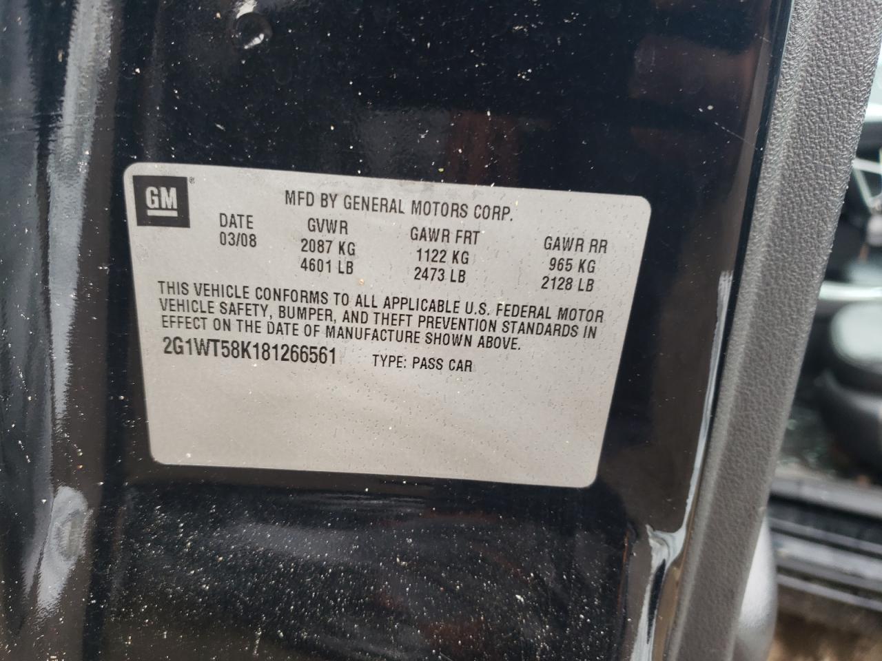 2G1WT58K181266561 2008 Chevrolet Impala Lt