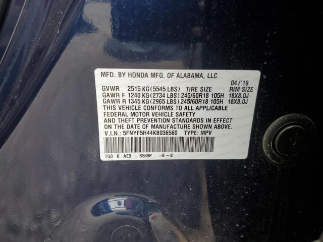 2019 Honda Pilot Exl VIN: 5FNYF5H44KB036560 Lot: 55487604