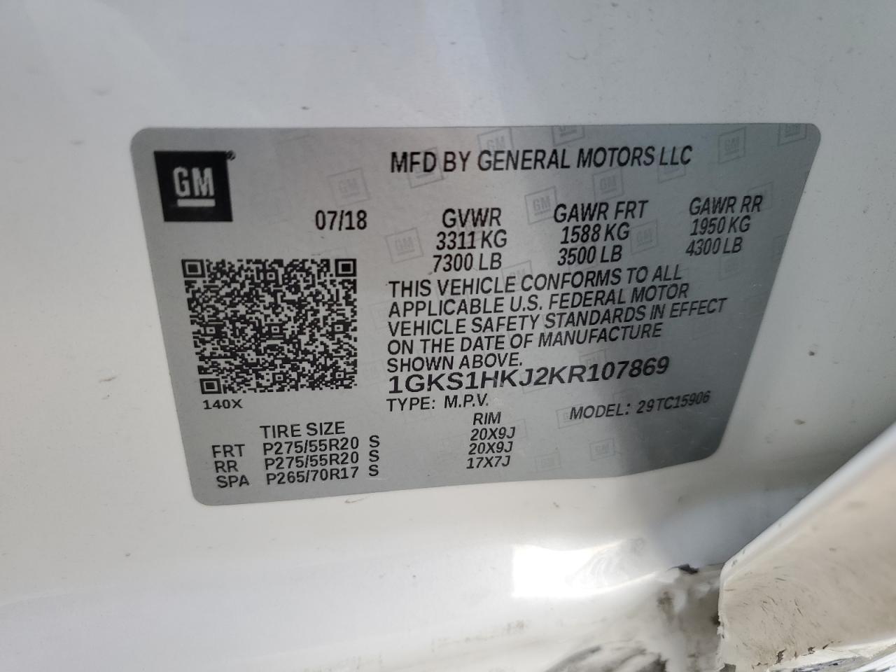 1GKS1HKJ2KR107869 2019 GMC Yukon Xl Denali