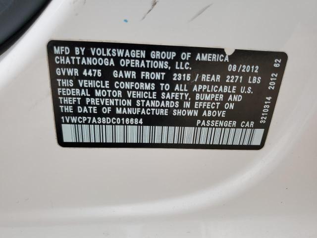 2013 Volkswagen Passat Sel VIN: 1VWCP7A38DC016684 Lot: 53956454