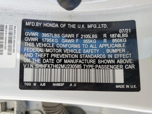 2021 HONDA CIVIC SEDA SHHFK7H62MU230585