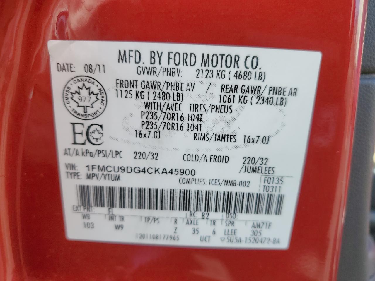 1FMCU9DG4CKA45900 2012 Ford Escape Xlt