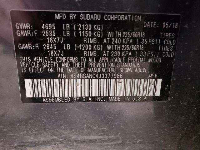 2018 Subaru Outback 2.5I Limited VIN: 4S4BSANC4J3377986 Lot: 55422554